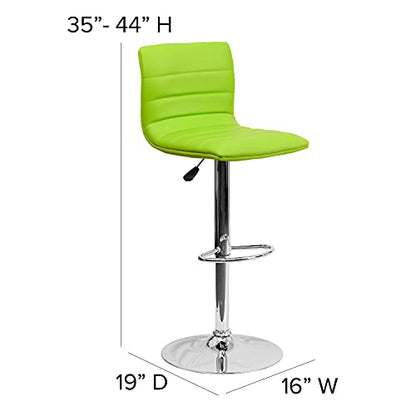 Vincent Modern Green Vinyl Adjustable Bar Stool with Back, Swivel Stool with Chrome-Pedestal Base and Footrest