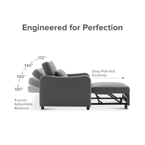Sophie 4-in-1 Convertible Sleeper Chair Bed, Accent Chair, Chaise Lounge, Comfy Reading Armchair, Pull Out Sofa Bed with Adjustable Backrest for Living Room, Bedroom (Dark Gray Fabric)