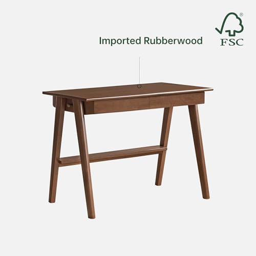 100% Solid Rubber Wood Desk Home Office Desk Mid Century Modern Writing Computer Desk with Drawer for Home Office 31.49" W Walnut Color