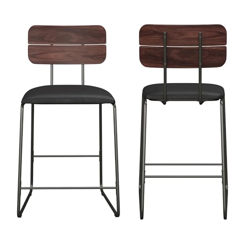 Modern 2-Piece Minimalist Counter Stools with Wooden Back, Set of 2, Black