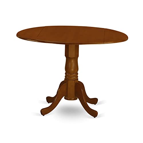 DLML3-SBR-C 3 Piece Dining Set Contains a Round Dining Room Table with Dropleaf and 2 Linen Fabric Upholstered Kitchen Chairs, 42x42 Inch, Saddle Brown