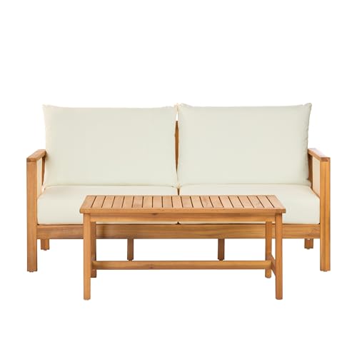 Crew Acacia Wood Outdoor Loveseat and Coffee Table Set, view 7