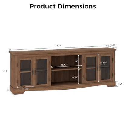 Tall TV Stand with Glass Doors, 78.75" Farmhouse Media Console with Storage, view 3