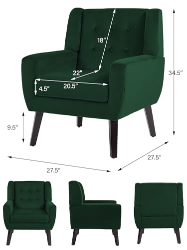 Accent Chair, Modern Velvet Arm Chair for Living Room, Bedroom, Comfy High-Resilient Sponge Reading Chair for Small Spaces （Velvet Retro Green, Set of 1