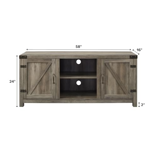 Larae Modern Farmhouse Barn Door TV Stand for TVs up to 65 Inches, 58 Inch TV Table for Living Room, Without Fireplace, Grey Wash