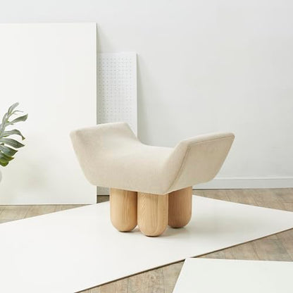 SAFAVIEH Couture Collection Giancarlo Light Brown Boucle/Natural Upholstered Ottoman (Fully Assembled)