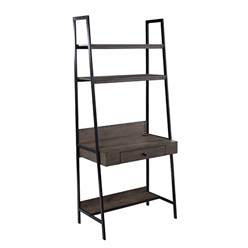 Lizvan Industrial Ladder Desk with Storage - Industrial Design, Grey Iron and Wood - Ideal for Home Office, Bedroom (HO1133637)