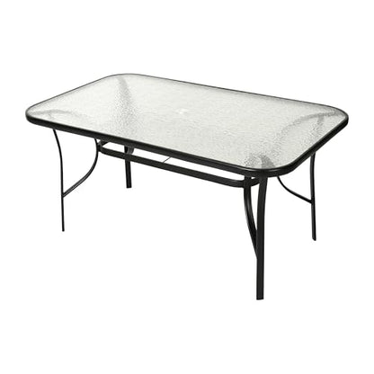 Tory Rectangle Patio Table with Umbrella Hole, Commercial All-Weather Table with Heat Resistant Tempered Glass, Steel Tube Frame, 35x 59, Black