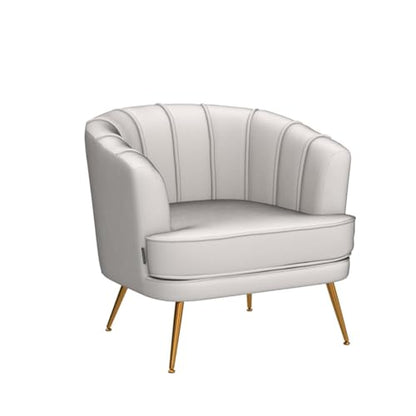 Modern Velvet Barrel Chair Accent Armchair with Golden Legs for Living Room Bedroom Home Office, Channel Tufted Back Club Chair, Beige White Cream