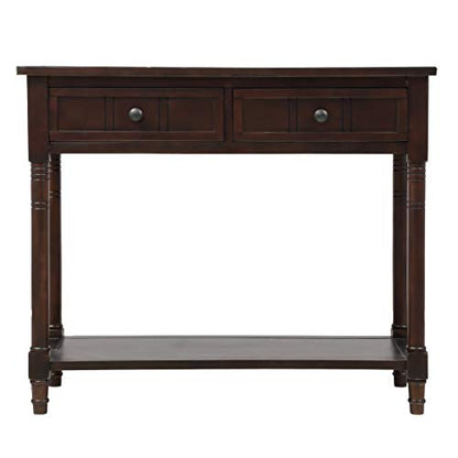 Knocbel 35.5 Inch Antique Entry Console Table with Drawers & Bottom Open Shelf, Solid Wood Sofa Couch Table for Entryway Hallway Living Room (Espresso)