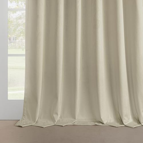 Heritage Plush Velvet Curtains 96 Inches Long Room Darkening Curtains for Bedroom & Living Room 50W x 96L, (1 Panel), Au Lait Creme