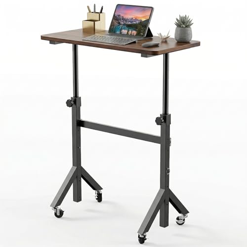 28-46" Small Standing Desk Adjustable Heigh, Mobile Stand Up Desk with Wheels, view 2