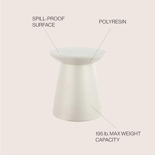 Hollie 18" Round Drum Indoor Outdoor Side Table, Cream Terrazzo | Weather Resistant Polyresin, Tapered Pedestal Base, Textured Finish, Minimalist Decor, Waterproof Plant Stand