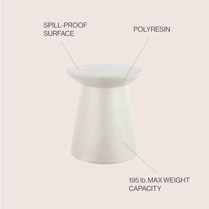 Hollie 18" Round Drum Indoor Outdoor Side Table, Cream Terrazzo | Weather Resistant Polyresin, Tapered Pedestal Base, Textured Finish, Minimalist Decor, Waterproof Plant Stand