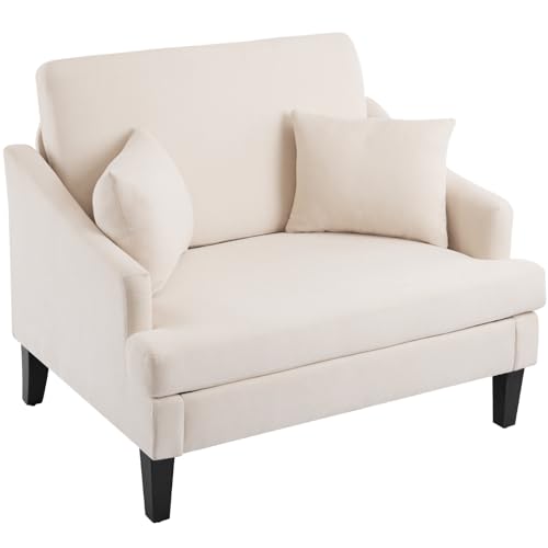 Oversized Accent Chair, 41'' Wide Seat Comfy Armchair with 2 Pillows, Upholstered Big Reading Chair, Modern Single Sofa Chair for Living Room Bedroom Apartment Office, Beige