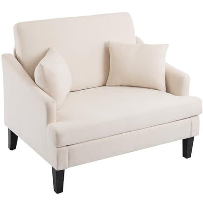 Oversized Accent Chair, 41'' Wide Seat Comfy Armchair with 2 Pillows, Upholstered Big Reading Chair, Modern Single Sofa Chair for Living Room Bedroom Apartment Office, Beige