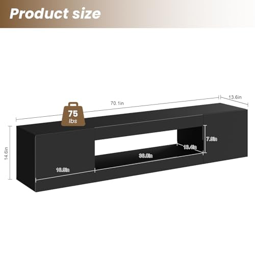 70" Floating TV Stand Wall Mounted with Storage for TVs Up to 80", view 3