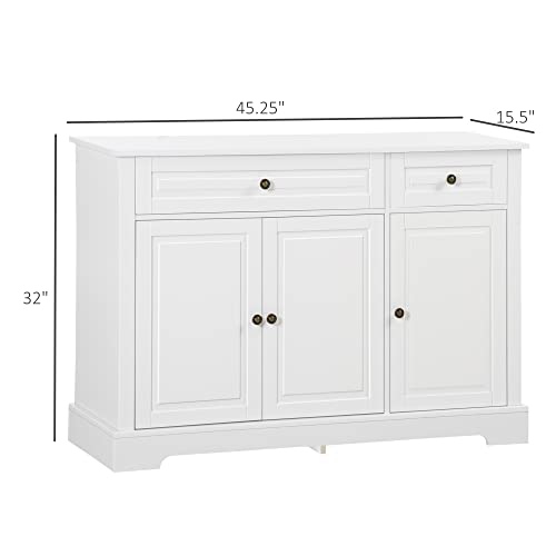 Sideboard Buffet Cabinet, Modern Buffet Cabinet with Storage and 2 Drawers, Coffee Bar Station with Adjustable Shelves for Kitchen, Entryway, White