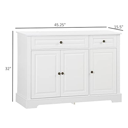 Sideboard Buffet Cabinet, Modern Buffet Cabinet with Storage and 2 Drawers, Coffee Bar Station with Adjustable Shelves for Kitchen, Entryway, White