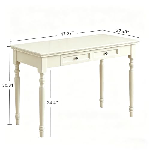 French Country Style Writing Desk with Drawers, White, 47'', view 3