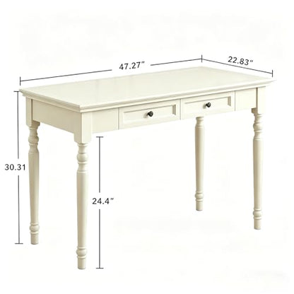 French Country Style Writing Desk with Drawers, White, 47'', view 3