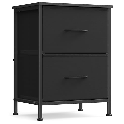 Nightstand with 2 Fabric Drawers, Bedside Table, Side End Table, view 3