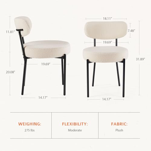 Dining Chairs Set of 4, Boucle Upholstered Modern Mid Century Round Kitchen Chairs with Curved Backrest & Metal Legs for Vanity, Living Room - Beige