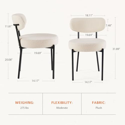 Dining Chairs Set of 4, Boucle Upholstered Modern Mid Century Round Kitchen Chairs with Curved Backrest & Metal Legs for Vanity, Living Room - Beige