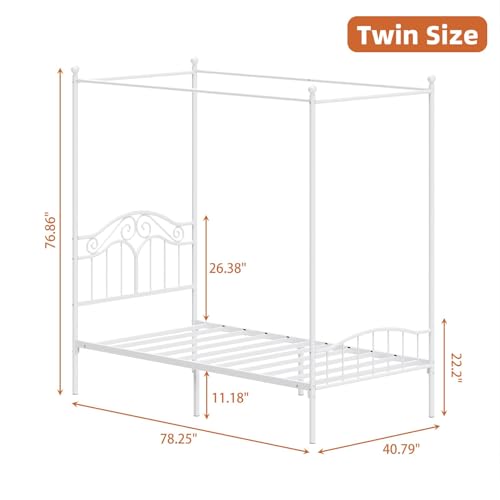 Metal Twin Canopy Bed Frame with Headboard and Footboard, view 3