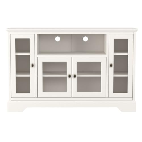 Traditional Wood Universal TV Stand for TV's up to 58" Flat Screen Living Room Entertainment Center, 52 Inch, White