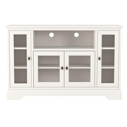Traditional Wood Universal TV Stand for TV's up to 58" Flat Screen Living Room Entertainment Center, 52 Inch, White
