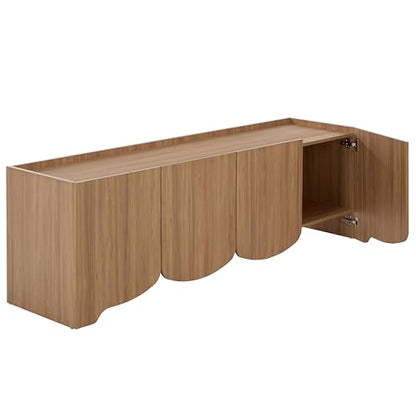 SAFAVIEH Furniture - Takami Media Stand for TVs up to 75" - Oak 4-Door Modern Entertainment Console with Storage Cabinets (MED3604A)