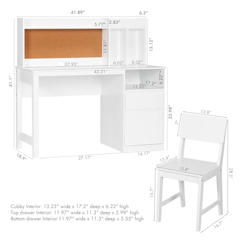 Wooden Kids Study Desk Set with Hutch and Storage for Ages 5-12, view 3