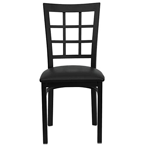 Hercules Series Window Back Metal Restaurant Chair, Modern Upholstered Armless Dining Chair for Restaurants and Kitchens, Black