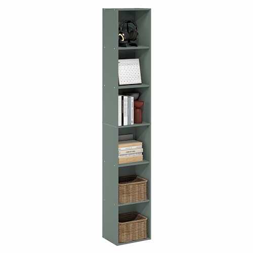 LUDER Book Shelf, 6-Tier Tall Modern Bookshelf, Bookcase with Open Shelves, 9.3 x 12 x 71, for Living Room, Bedroom, Home Office, Sage Green