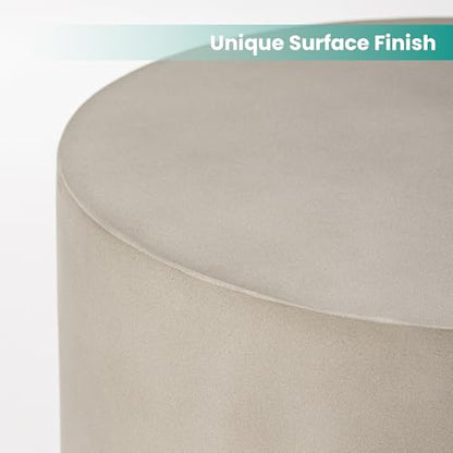 Outdoor Side Table, 16" W Concrete End Table w Arch Shape, Round Cement Accent Table Lightweight for Patio, Modern Decorative Garden Stool for Patio, Backyard, Grey