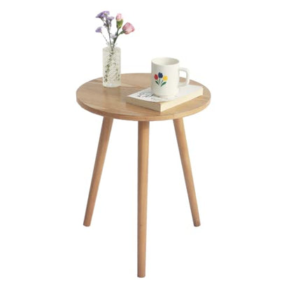 Side Table Round, Small Accent Table Nightstand Modern End Table for Living Room Bedroom Office Small Spaces, 15.7''Dia x 19.69''H(Natural Walnut)