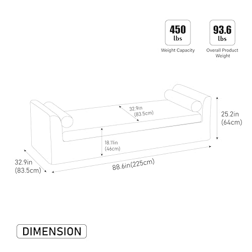 88.6" Beige Oversized Chaise Lounge Bench with 2 Headrest, view 3