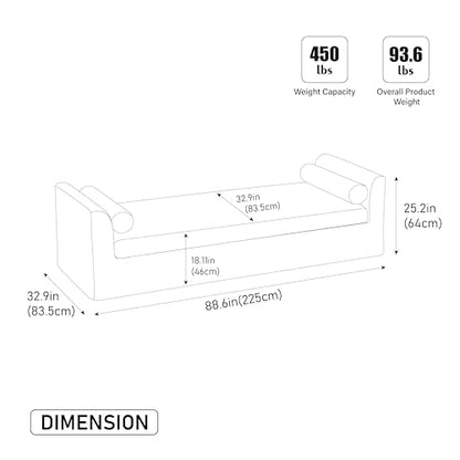 88.6" Beige Oversized Chaise Lounge Bench with 2 Headrest, view 3