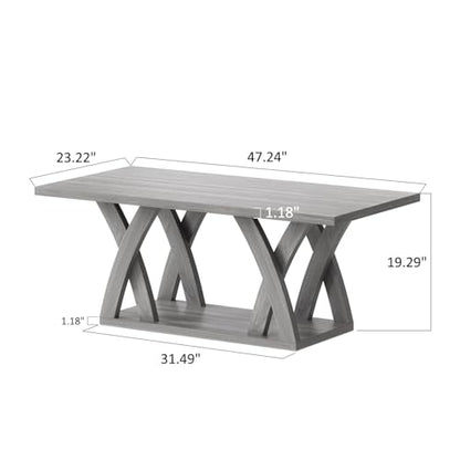 Farmhouse Coffee Table with Shelf, Wood Coffee Table for Living Room, Open Display Area, 47” Grey