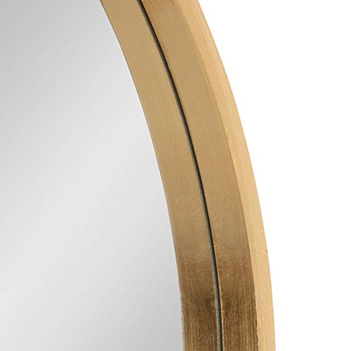 Travis Round Wood Wall Mirror, 31.5" Diameter, Gold, Modern Glam Wall Décor Accent