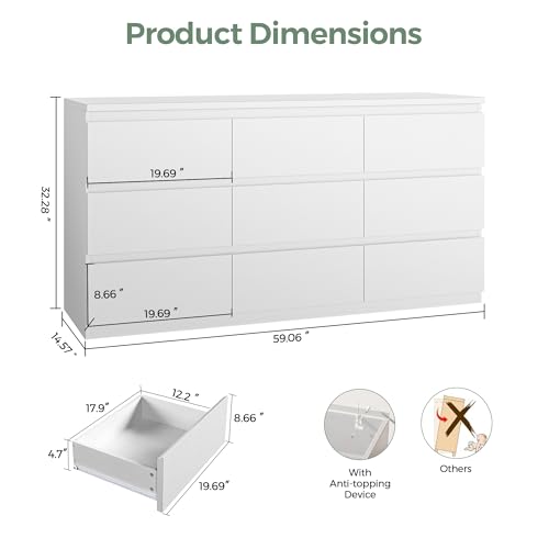 Modern 9 Drawer Dresser for Bedroom, Simply Chest of Drawers, view 3