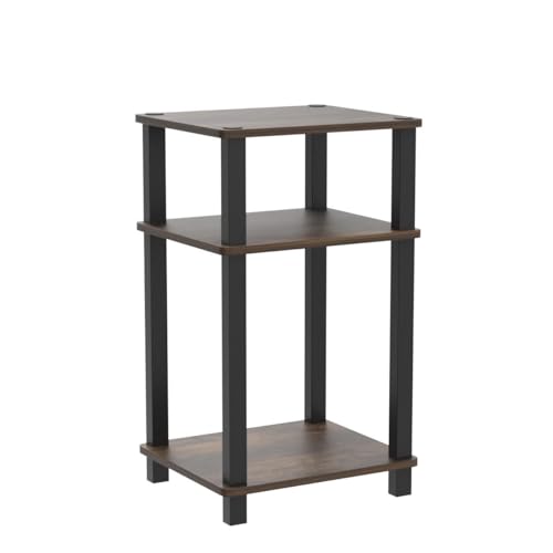 JUST Side Table Set of 2, 3-Tier Open Shelf End Table, Toolless Assembly Night Stand, Bedside Table with Square Tube, for Living Room, Bedroom, Amber Pine