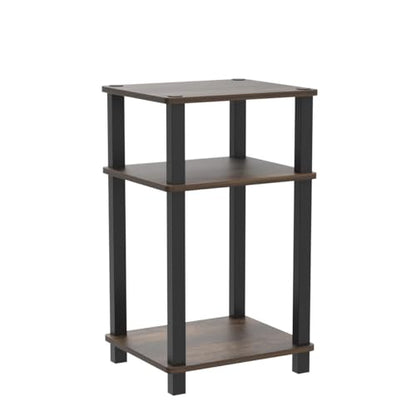 JUST Side Table Set of 2, 3-Tier Open Shelf End Table, Toolless Assembly Night Stand, Bedside Table with Square Tube, for Living Room, Bedroom, Amber Pine