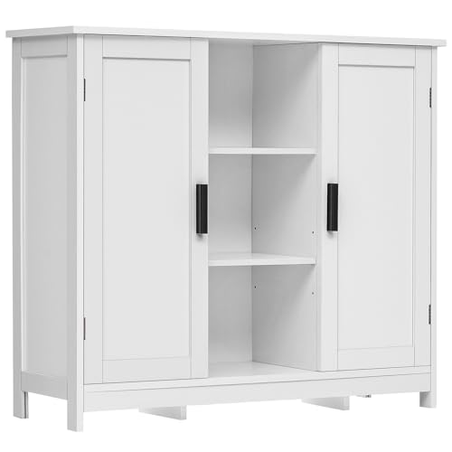 Storage Cabinet with 2 Doors and 4 Storage Shelves, Credenza Buffet Cabinet, Bathroom Cabinet for Living Room, Entryway, Home Office, White