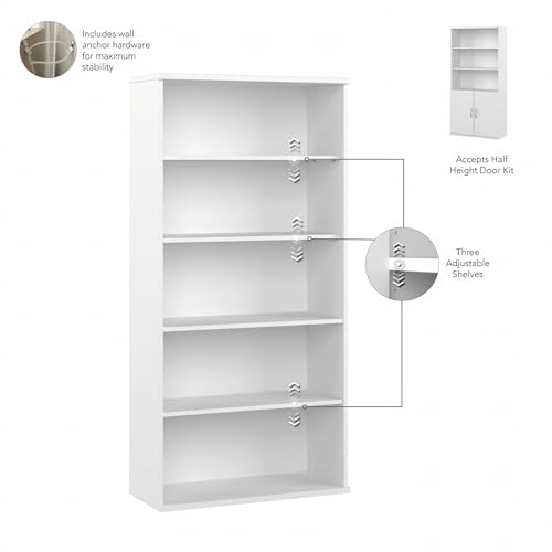 Bush Business Furniture Studio C Tall 5 Shelf Bookcase in White, Large Bookshelf for Home or Professional Office