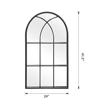 Wall Mounted Mirror, 24"x42" Arched Wall Mirror, Arched Window Shaped Farmhouse Style with Iron Frame, Paneled Wall Decor for Bedroom, Entryway, Living Room (Black)
