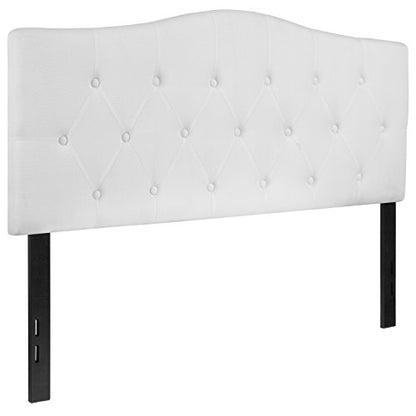 Arched Button Tufted Upholstered Full Size Headboard in White Fabric