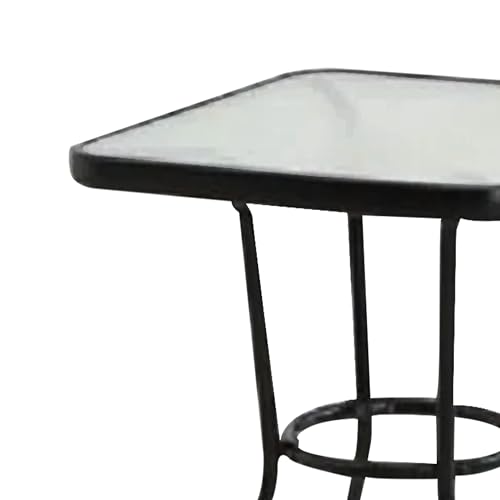 Sunny Isles 24 Inch Outdoor Patio Bistro Dining Table Backyard Squared Furniture with Tempered Glass Tabletop, Black