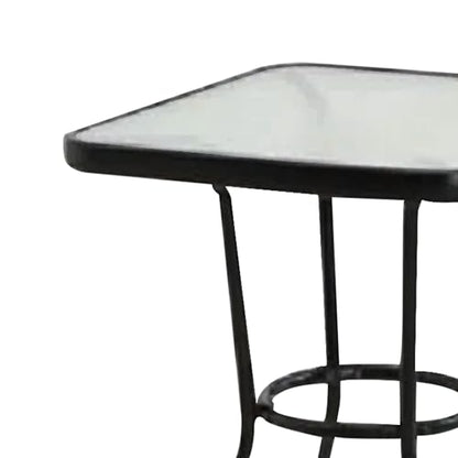 Sunny Isles 24 Inch Outdoor Patio Bistro Dining Table Backyard Squared Furniture with Tempered Glass Tabletop, Black